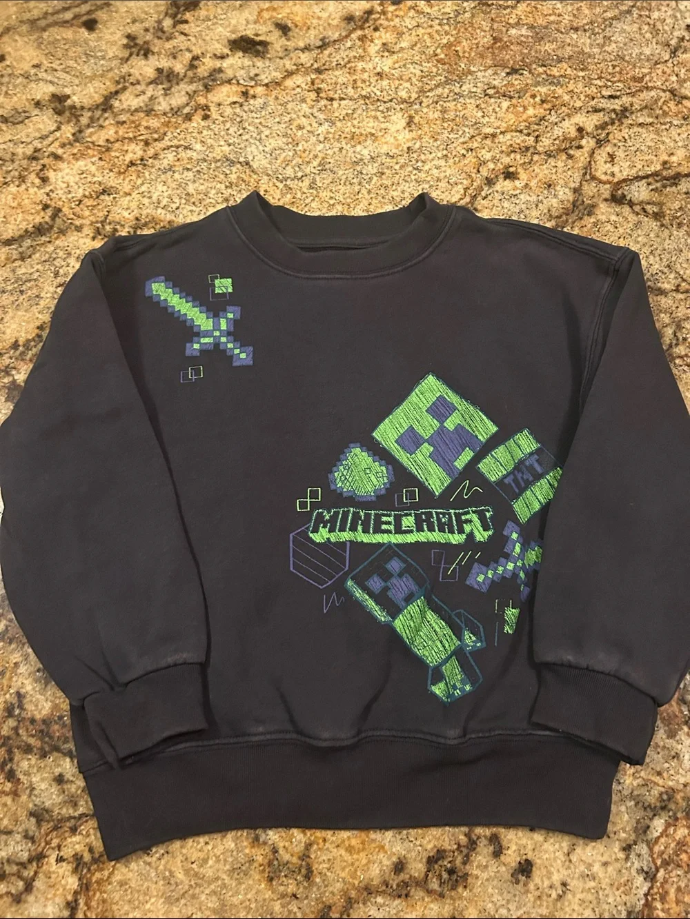 Gad Kids Minecraft Crewneck Sweatshirt with Green Pixel Graphics